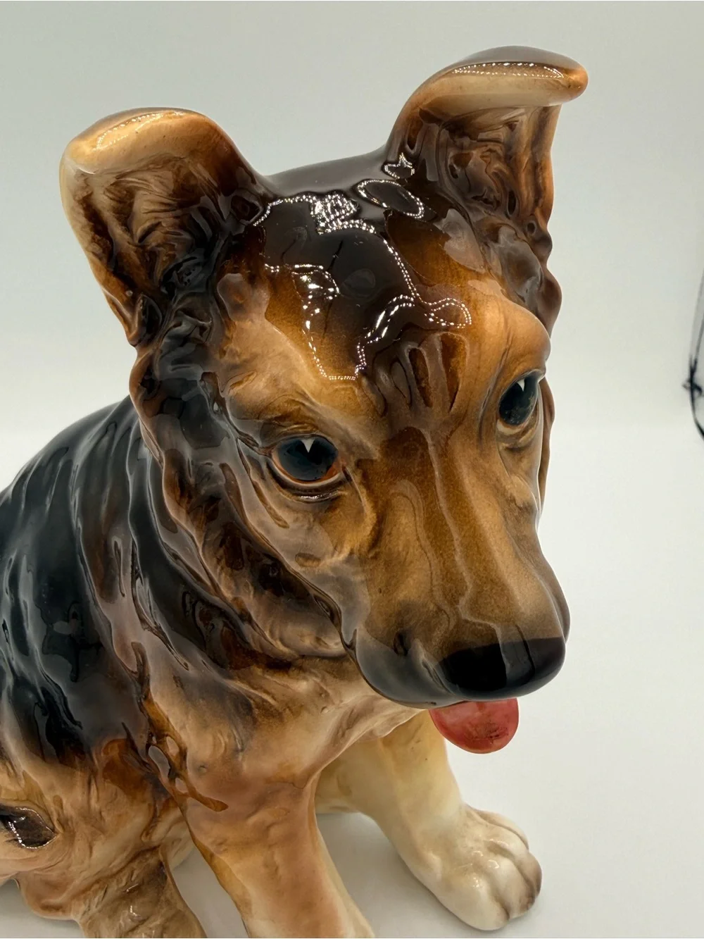 Lefton Ceramic German Shepherd Puppy Figurine - Brown & Black